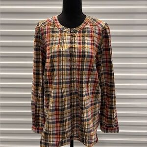 Anthropologie Pilcro Plaid Long Sleeve Top Size XL Buttons Plus Casual Boho